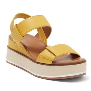 New Caslon Briana Platform Sandal Leather Bright Yellow Greek Style Sz 9